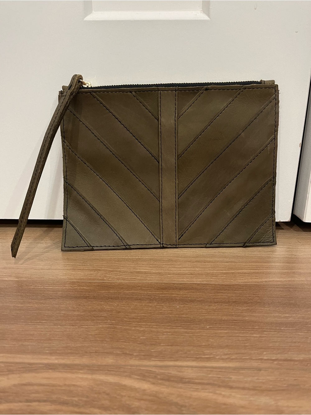 Olive Green Leather Clutch Bag